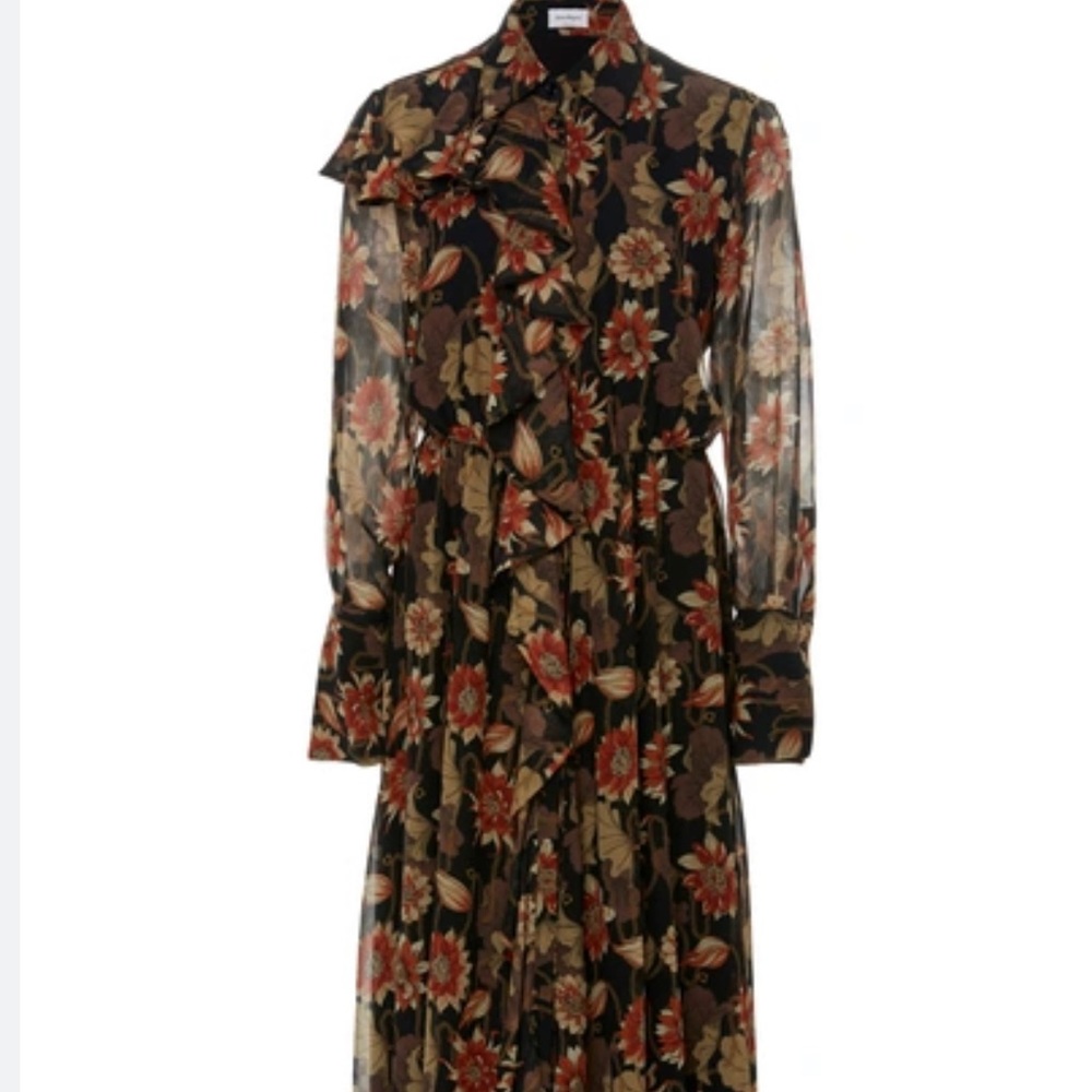 Salvatore Ferragamo Black Floral Silk Midi Dress